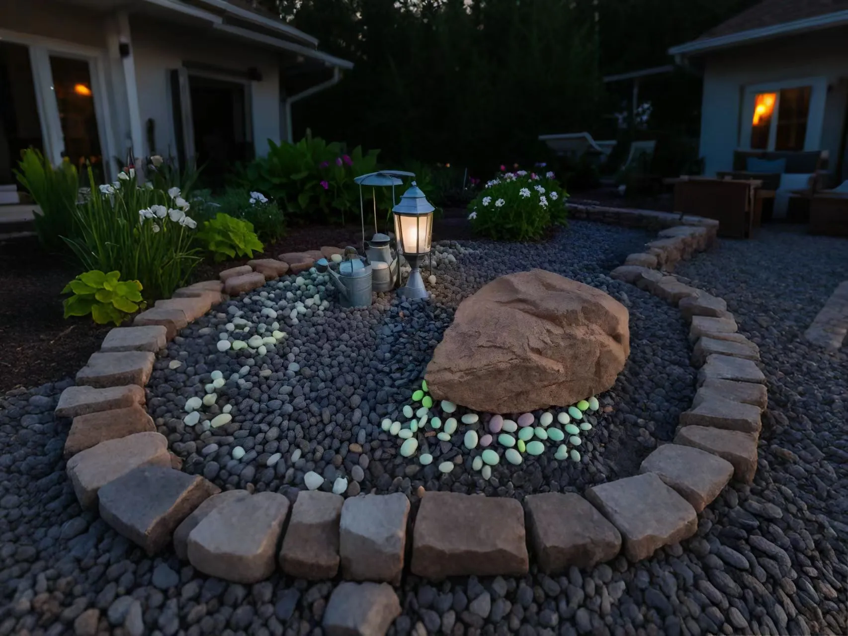 Glow pebbles in garden path