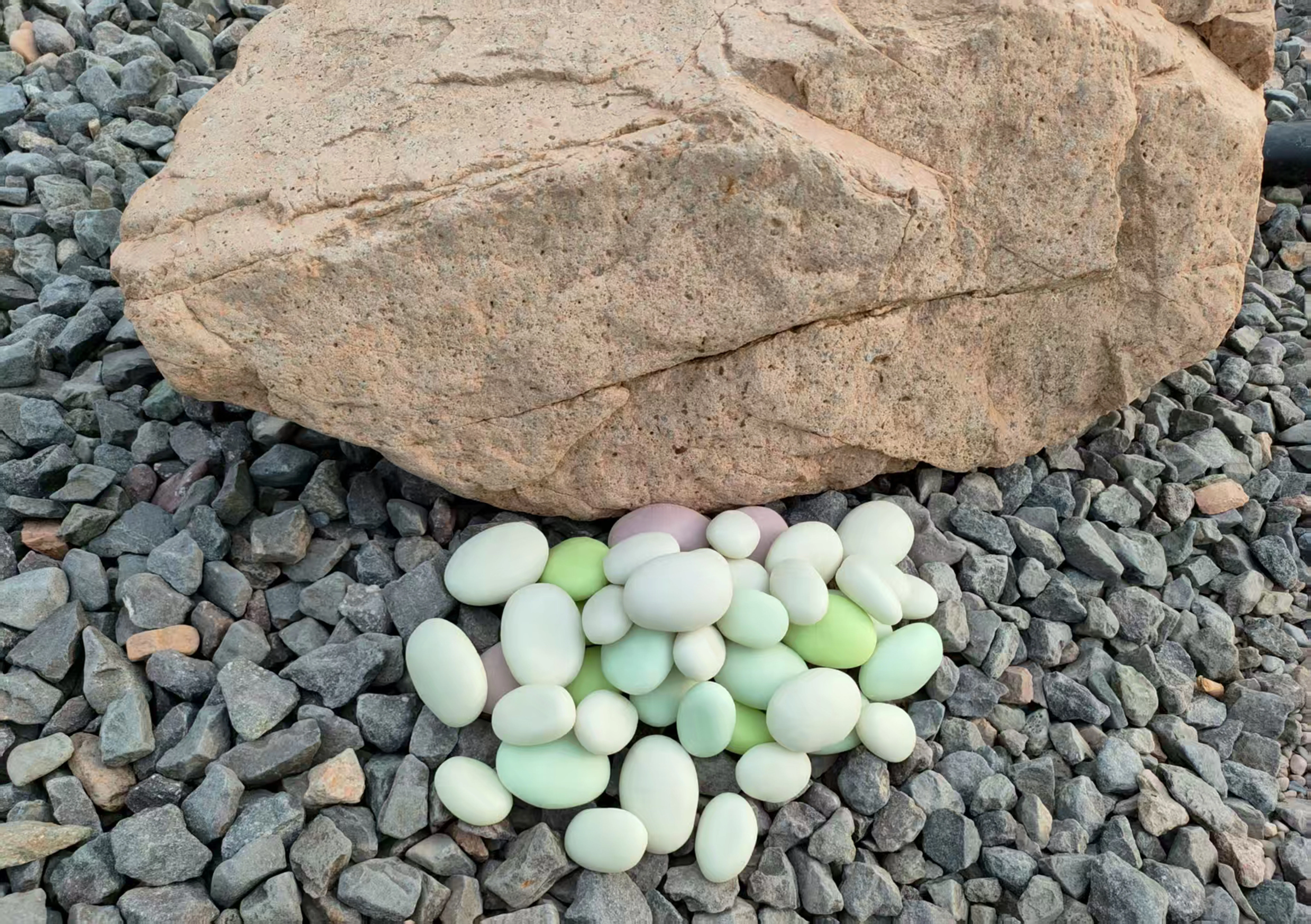Glow pebbles installation example on crushed rock
